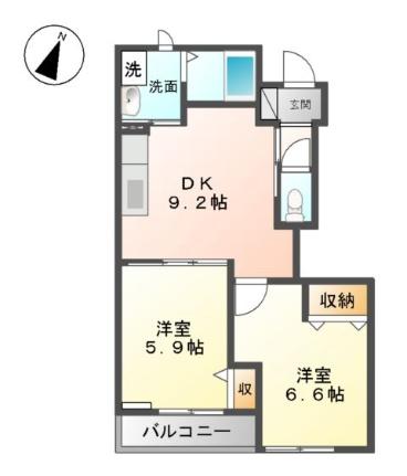 コンフォール山崎　2番館 102｜広島県広島市東区戸坂山崎町(賃貸アパート2DK・1階・48.37㎡)の写真 その2