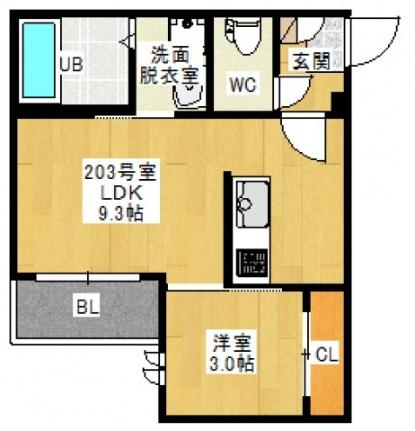 Ｒｅｇａｌｅｓｔ　Ｏｒａｎｇｅ　IV（オレンジ4） 203号室｜広島県広島市東区山根町(賃貸アパート1LDK・2階・30.02㎡)の写真 その2