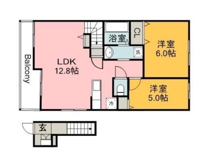 Ｎｅｗ久保Ｏ 202｜広島県安芸郡府中町山田２丁目(賃貸アパート2LDK・2階・57.55㎡)の写真 その2