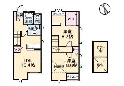 ヒューゲル貴 0105｜広島県広島市安佐南区山本５丁目(賃貸テラスハウス2LDK・1階・76.21㎡)の写真 その2