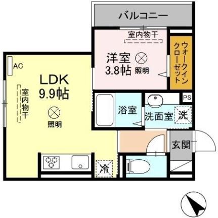 サクラーレ 304 ｜ 広島県広島市安佐南区上安１丁目（賃貸アパート1LDK・3階・34.90㎡） その2