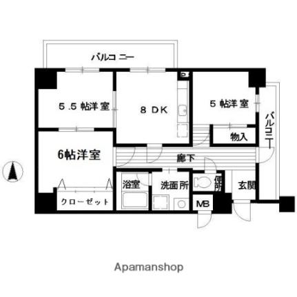 住吉ビル 401｜広島県広島市中区住吉町(賃貸マンション3DK・4階・65.34㎡)の写真 その2