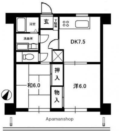 上柳橋ハイタウン 202｜広島県広島市中区橋本町(賃貸マンション2DK・2階・45.26㎡)の写真 その2