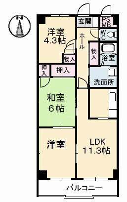 コスモス府中 0204｜広島県安芸郡府中町宮の町２丁目(賃貸マンション3LDK・2階・65.55㎡)の写真 その2