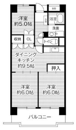 ビレッジハウス高美が丘タワー1号棟 0907｜広島県東広島市高屋高美が丘５丁目(賃貸マンション3DK・9階・60.89㎡)の写真 その2