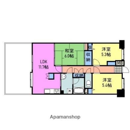 グランドール岩国弐番館 210｜山口県岩国市山手町３丁目(賃貸マンション3LDK・2階・64.58㎡)の写真 その2