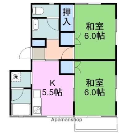 サニーハイツＡ棟 202｜山口県岩国市平田３丁目(賃貸アパート2K・2階・44.27㎡)の写真 その2