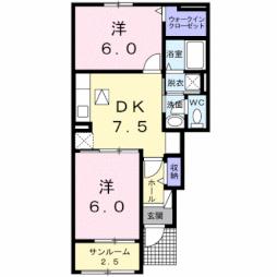 サン・ボヌール　ヤナイ　Ａ 1階2DKの間取り