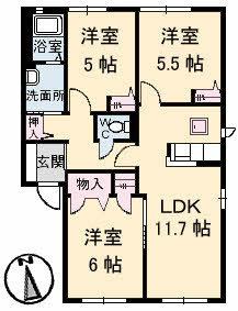 メゾンドソレイユ　2番館 105 ｜ 徳島県板野郡北島町北村字大黒（賃貸アパート3LDK・1階・64.84㎡） その2