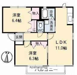 JR徳島線 石井駅 徒歩10分の賃貸アパート 1階2LDKの間取り