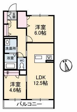 メリーベル 202｜香川県高松市木太町(賃貸マンション2LDK・2階・56.85㎡)の写真 その2