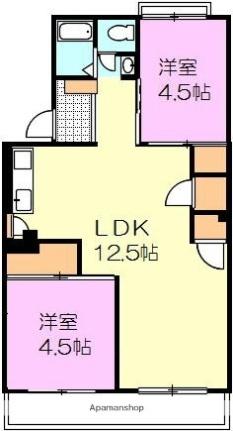 フラワーハイツ（花ノ宮） 202｜香川県高松市花ノ宮町２丁目(賃貸マンション2LDK・2階・46.28㎡)の写真 その2