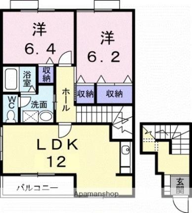 香川県高松市国分寺町新居(賃貸アパート2LDK・2階・65.64㎡)の写真 その2