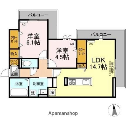 香川県高松市上之町３丁目(賃貸アパート2LDK・3階・61.16㎡)の写真 その2
