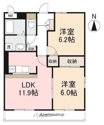 ファミール三条II 301 ｜ 香川県高松市太田下町（賃貸マンション2LDK・3階・57.76㎡） その2