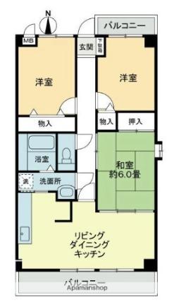 オプスＢＡＮＺＯ 108 ｜ 香川県高松市三条町（賃貸マンション3LDK・1階・66.34㎡） その2