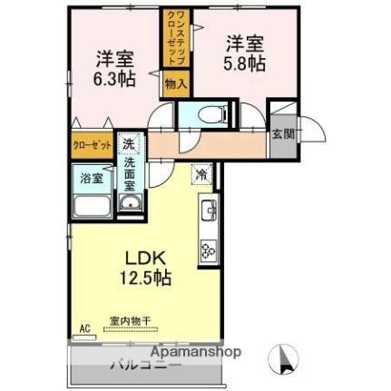 レジアス 208｜香川県高松市林町(賃貸アパート2LDK・2階・56.37㎡)の写真 その2