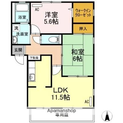 パインズコート新居　Ｄ棟 103｜香川県高松市国分寺町新居(賃貸アパート2LDK・1階・55.89㎡)の写真 その2