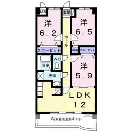 サンライズ　新池 204 ｜ 香川県高松市木太町（賃貸マンション3LDK・2階・73.74㎡） その2