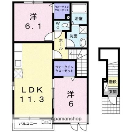 エレガンテＭ　Ａ 201｜香川県高松市東山崎町(賃貸アパート2LDK・2階・57.63㎡)の写真 その2