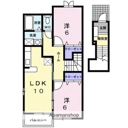 ブリリアント　アップルＢ 203｜香川県高松市国分寺町新居(賃貸アパート2LDK・2階・57.22㎡)の写真 その2