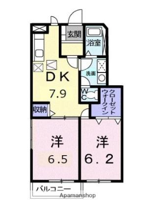 ヴィラ　なのはな　Ａ・Ｂ・Ｃ A105｜香川県高松市十川東町(賃貸アパート2DK・1階・48.28㎡)の写真 その2