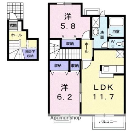 サンライズ新名Ｂ 202｜香川県高松市国分寺町新名(賃貸アパート2LDK・2階・64.43㎡)の写真 その2