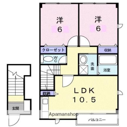 アロッジオＫ3　Ｂ 203｜香川県高松市川部町(賃貸アパート2LDK・2階・56.48㎡)の写真 その2