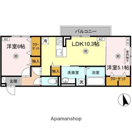 オラシオン　Ａ棟 303｜香川県高松市紙町(賃貸アパート2LDK・3階・54.35㎡)の写真 その2