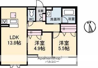 香川県高松市三条町(賃貸マンション2LDK・1階・59.49㎡)の写真 その2