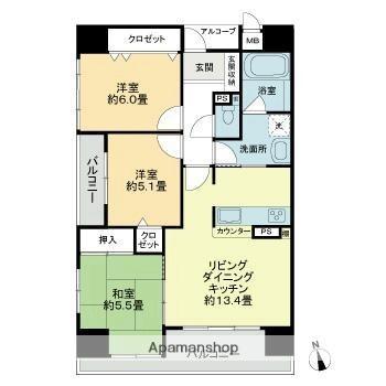 ダイアパレス中野町 1001 ｜ 香川県高松市中野町（賃貸マンション3LDK・10階・70.34㎡） その2