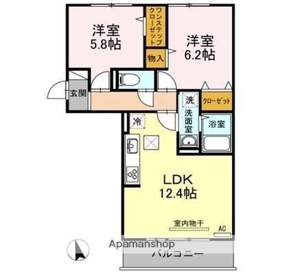 レジアス 106｜香川県高松市林町(賃貸アパート2LDK・1階・56.37㎡)の写真 その2