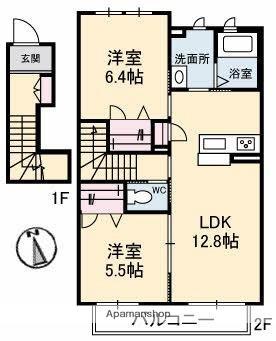 シャーメゾンはなみずき　Ａ棟 A202｜香川県高松市仏生山町甲(賃貸アパート2LDK・2階・62.41㎡)の写真 その2