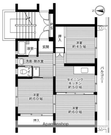 ビレッジハウス志度1号棟 406｜香川県さぬき市鴨庄(賃貸マンション3DK・4階・53.96㎡)の写真 その2