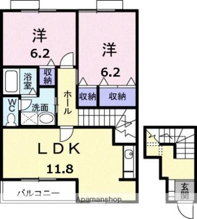 グリーンダイヤ村瀬　Ａ棟 202｜香川県高松市牟礼町牟礼(賃貸アパート2LDK・2階・64.43㎡)の写真 その2