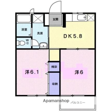 ブリッジ壱番館 102｜香川県高松市国分寺町新居(賃貸アパート2DK・1階・43.23㎡)の写真 その2