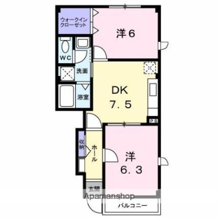 アロッジオＫ3　Ｂ 102｜香川県高松市川部町(賃貸アパート2DK・1階・46.90㎡)の写真 その2