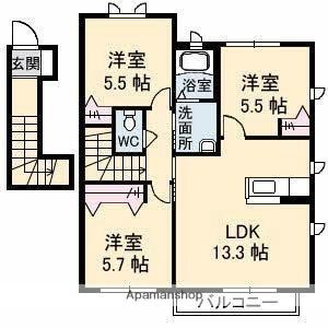 オレンジホップ B201 ｜ 香川県高松市林町（賃貸アパート3LDK・2階・70.43㎡） その2