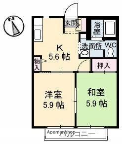 パティオ　1・2棟 1-203｜香川県高松市木太町(賃貸アパート2K・2階・38.83㎡)の写真 その2