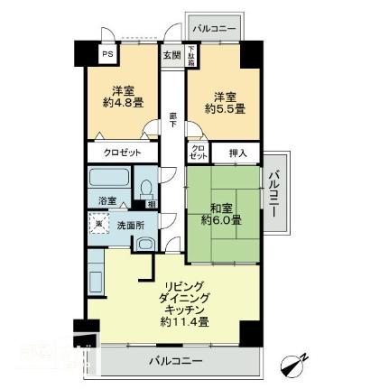 プラージュ司 401｜香川県綾歌郡宇多津町浜八番丁(賃貸マンション3LDK・4階・66.34㎡)の写真 その2