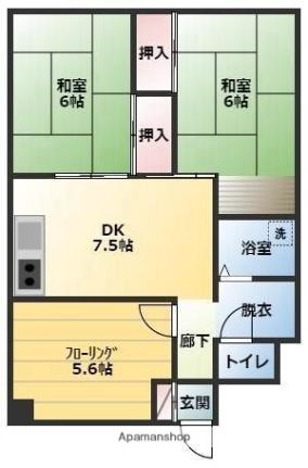 マンション　マツシゲ 106｜愛媛県松山市古川北２丁目(賃貸マンション3DK・1階・55.00㎡)の写真 その2