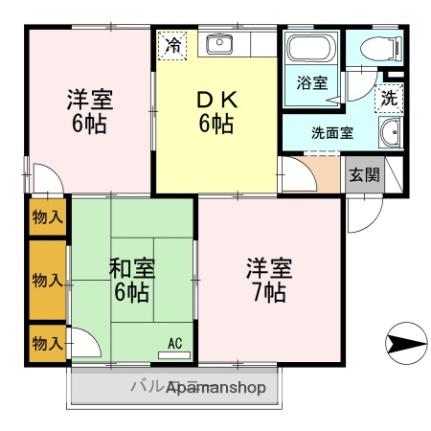 コンフォート　Ａ棟 A201｜愛媛県松山市東長戸３丁目(賃貸アパート3DK・2階・55.43㎡)の写真 その2