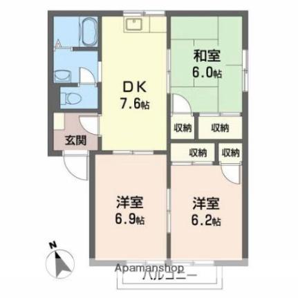 フレグランス南久米　Ｃ棟 202｜愛媛県松山市南久米町(賃貸アパート3DK・2階・57.69㎡)の写真 その2