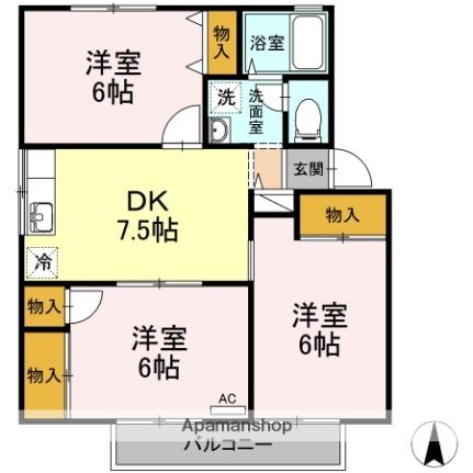 セジュール和泉　Ｂ棟 B202｜愛媛県松山市土居田町(賃貸アパート3DK・2階・57.12㎡)の写真 その2