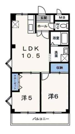 グランドマンション茶うす 305｜愛媛県松山市北斎院町(賃貸マンション2LDK・3階・50.96㎡)の写真 その2