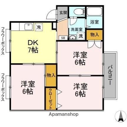 古川南ハイツ　Ａ棟 A203｜愛媛県松山市古川南２丁目(賃貸アパート3DK・2階・56.10㎡)の写真 その2