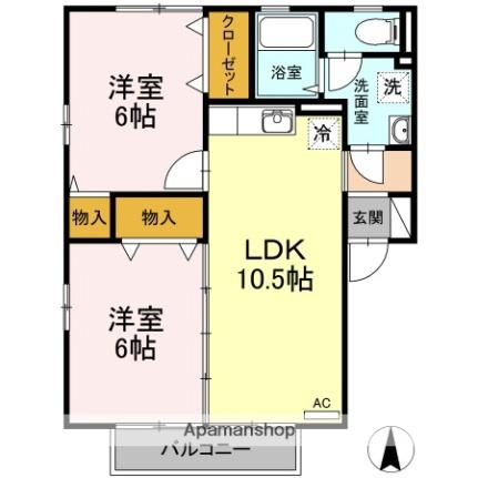 Ｙ・サイレントビレッジ久万ノ台　Ｂ棟 B201｜愛媛県松山市久万ノ台(賃貸アパート2LDK・2階・51.65㎡)の写真 その2