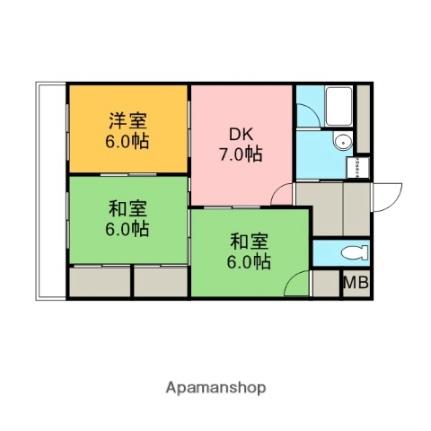 愛媛県松山市小栗１丁目(賃貸マンション3DK・5階・57.00㎡)の写真 その2