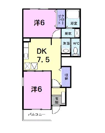 シアル・オーブＭ　Ａ 101｜愛媛県東温市志津川(賃貸アパート2DK・1階・44.82㎡)の写真 その2