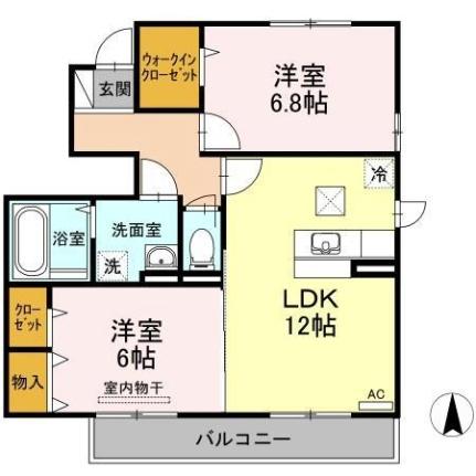 セジュール　モンレーヴ　Ｂ棟 ｜愛媛県松山市東長戸２丁目(賃貸アパート2LDK・1階・60.34㎡)の写真 その2